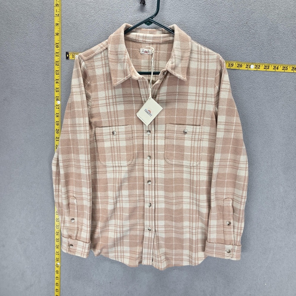 Faherty Shirt Womens Medium Beige Plaid Legend Sweater Long Sleeve Knit Button